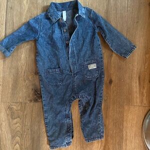 Soft cotton denim look button down coveralls